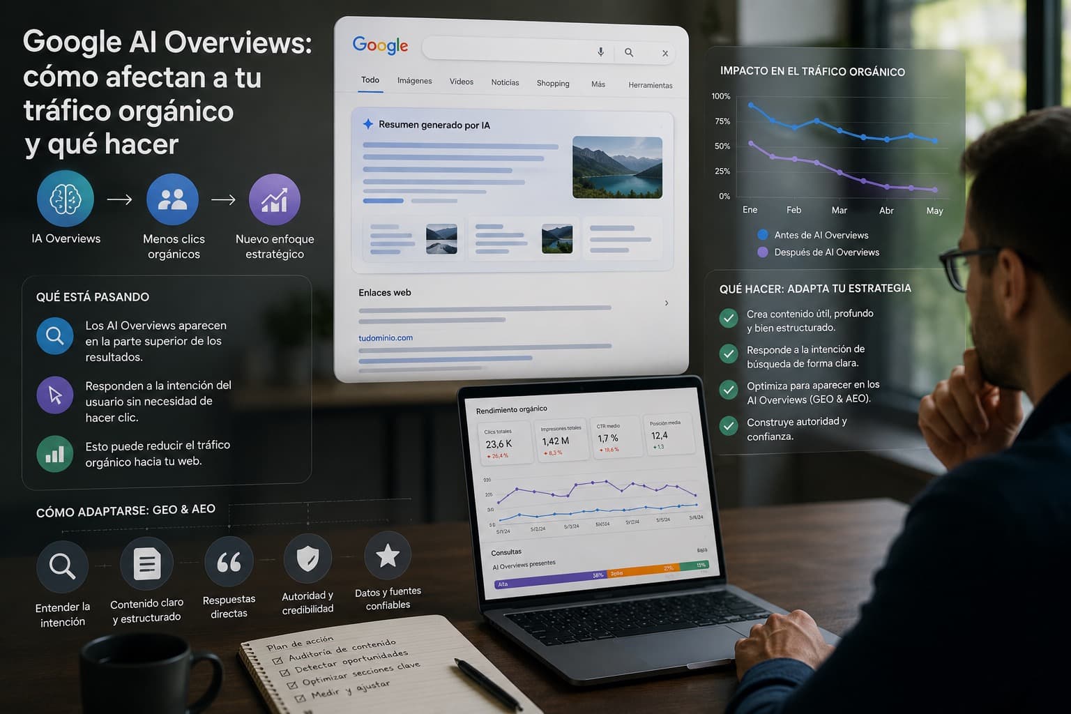 Google AI Overviews: cómo afectan a tu tráfico orgánico y qué hacer