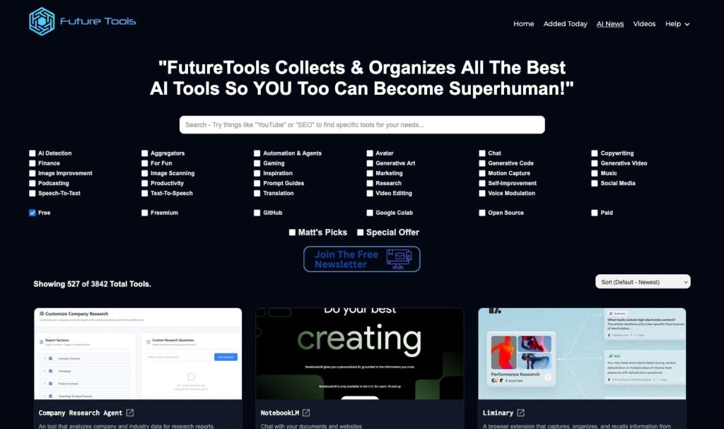 Screenshot futuretools — Cómo Trabajar con IAs de Generación de Imagen
